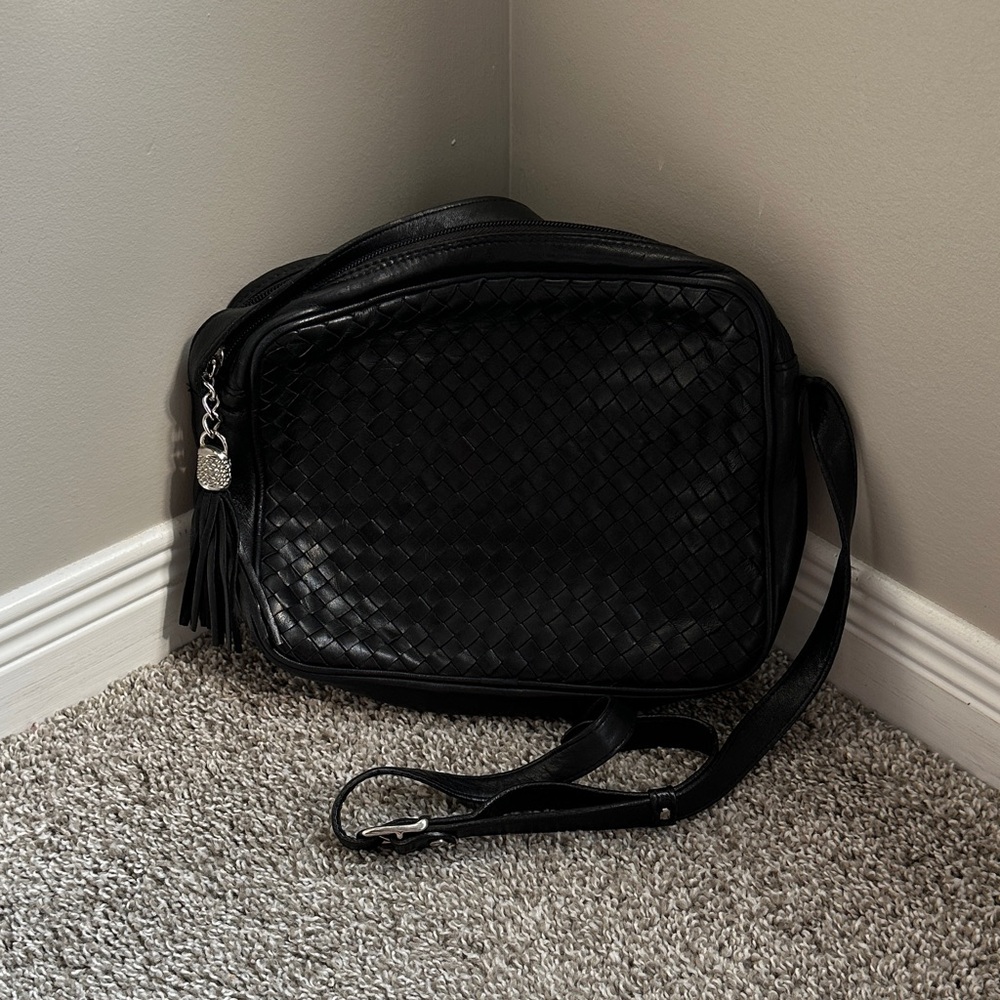 Vintage leather woven handbag
